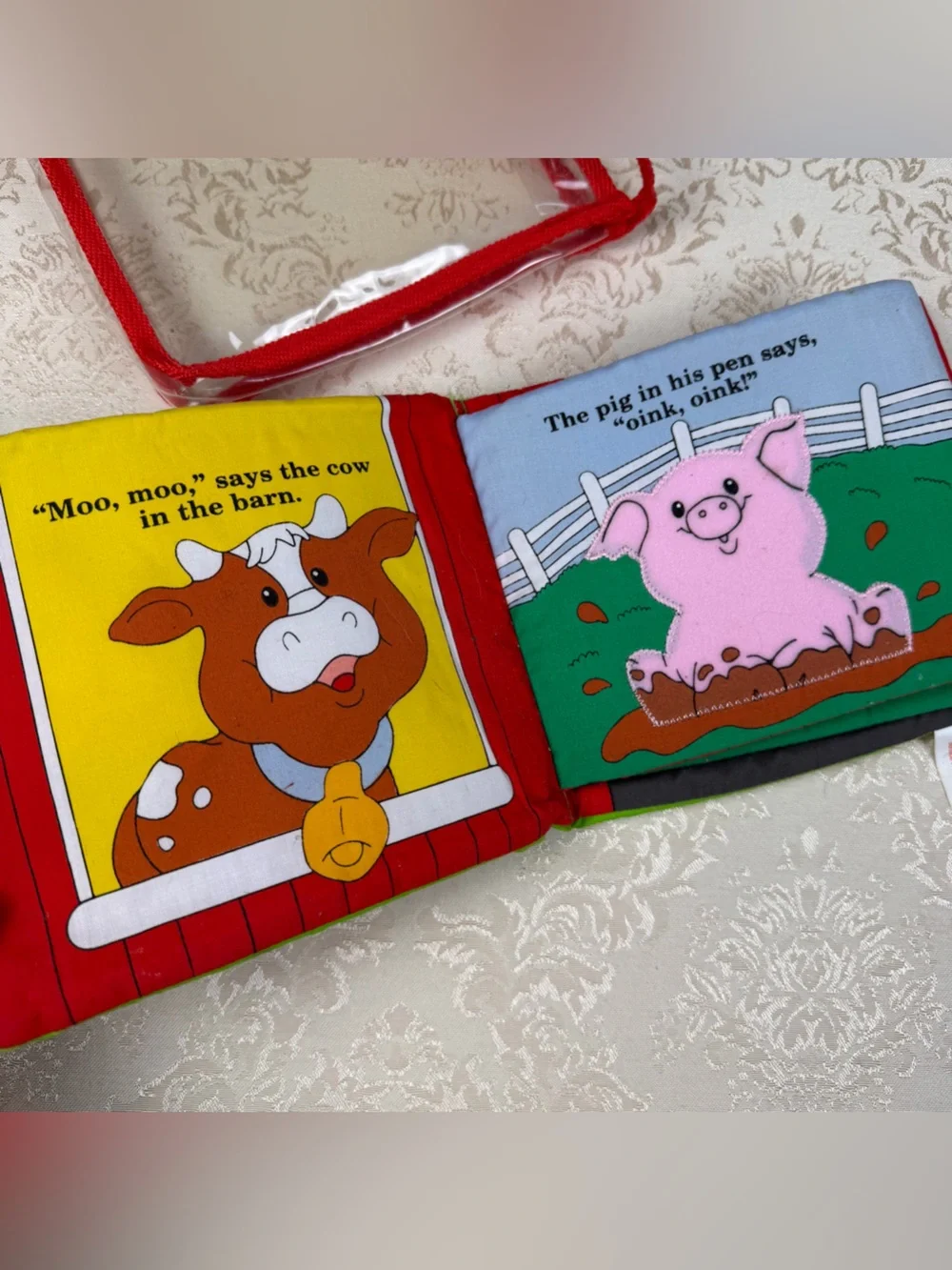 Vintage Fisher-Price Red Green Yellow Barnyard Pals Soft Book, 1990’s